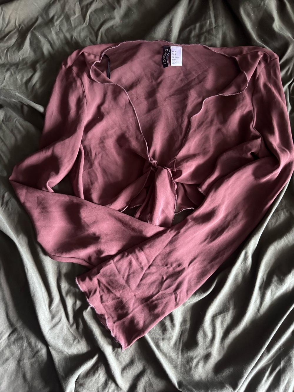 Brown mesh Tie-Front Blouse